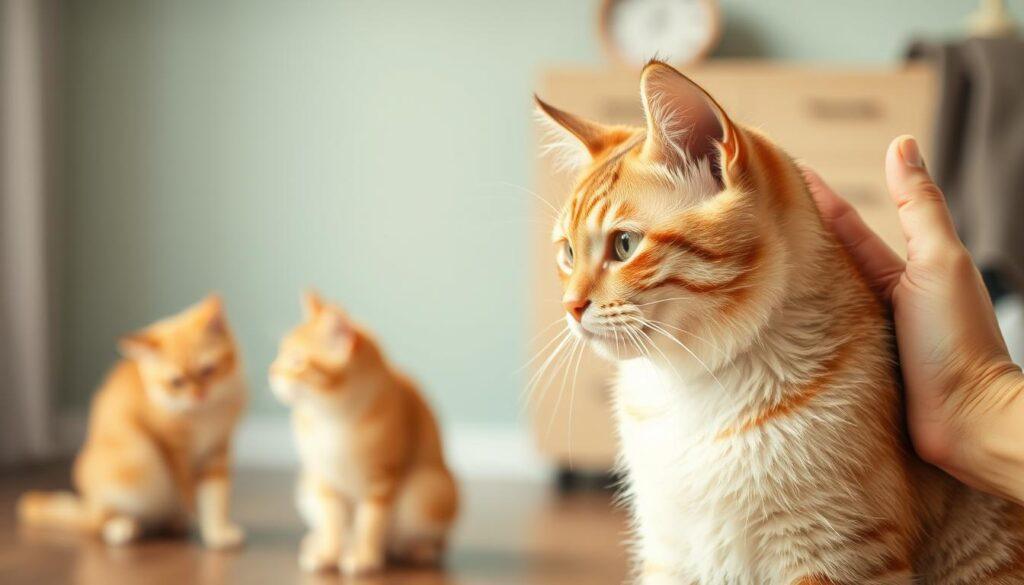 A serene indoor setting featuring a cat and a person interacting