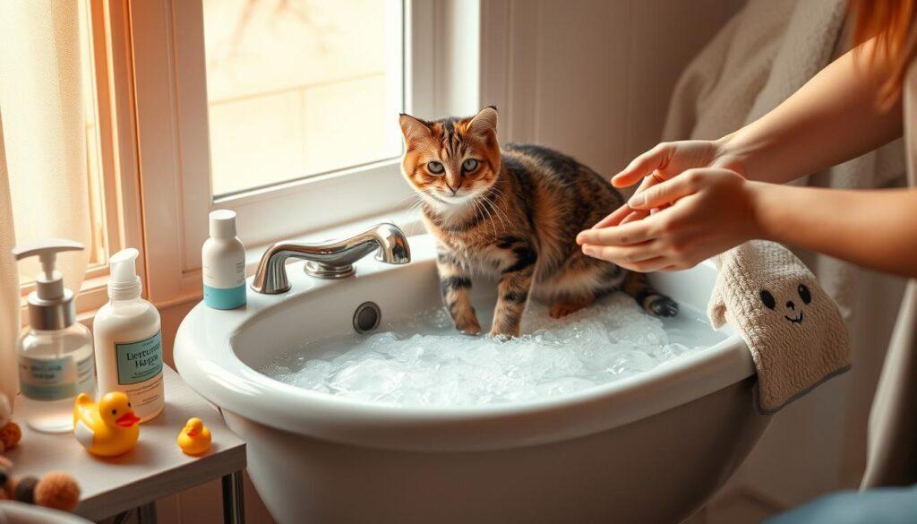 preparing for cat bath