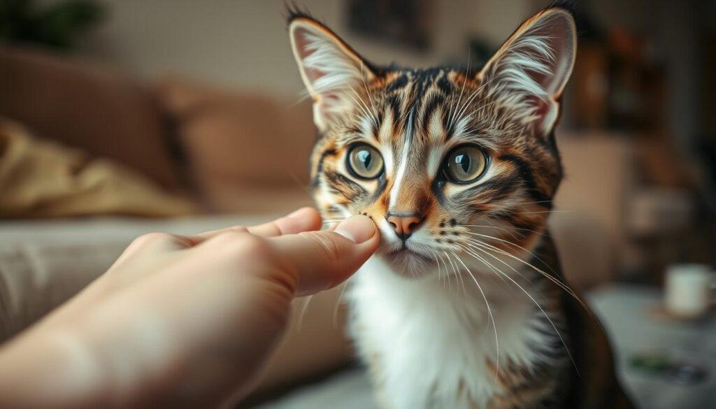 A closeup view of a person's hand gently petting a curious cat, with soft lighting and a shallow depth of field. The cat's fur appears slightly ruffled, hinting at the potential for bacterial transmission between the human and feline. The background is a warm, out-of-focus living room setting, conveying a sense of domestic intimacy. The overall mood is one of wonder and gentle concern, capturing the essence of the relationship between a pet owner and their beloved companion. A closeup view of a person's hand gently petting a curious cat, with soft lighting and a shallow depth of field. The cat's fur appears slightly ruffled, hinting at the potential for bacterial transmission between the human and feline. The background is a warm, out-of-focus living room setting, conveying a sense of domestic intimacy. The overall mood is one of wonder and gentle concern, capturing the essence of the relationship between a pet owner and their beloved companion.