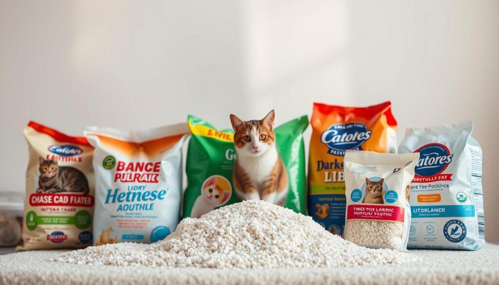 A well-lit, high-resolution close-up photograph showing an assortment of different hypoallergenic cat litter options. The litters are arranged neatly in the foreground, showcasing their unique textures, colors, and packaging. The middle ground features a clean, simple background, allowing the litters to take center stage. The lighting is soft and natural, highlighting the subtle details of each litter type. The overall mood is informative and inviting, conveying the importance of finding the right hypoallergenic solution for allergy-prone cat owners. A well-lit, high-resolution close-up photograph showing an assortment of different hypoallergenic cat litter options. The litters are arranged neatly in the foreground, showcasing their unique textures, colors, and packaging. The middle ground features a clean, simple background, allowing the litters to take center stage. The lighting is soft and natural, highlighting the subtle details of each litter type. The overall mood is informative and inviting, conveying the importance of finding the right hypoallergenic solution for allergy-prone cat owners.