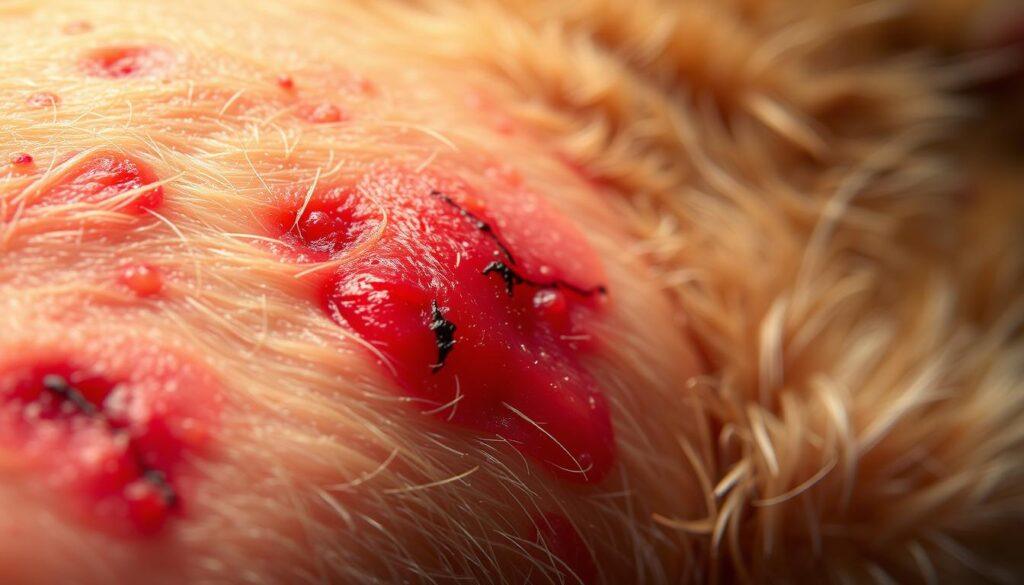 A vivid close-up of an infected cat scratch, showcasing the distinctive red, swollen, and inflamed skin with visible scratches. The irritated epidermis is depicted in a high-resolution, detailed manner, highlighting the severity of the infection under soft, warm lighting that emphasizes the textural qualities. The image is captured at a slight angle, creating a compelling perspective that draws the viewer's attention to the afflicted area. The overall mood conveys a sense of concern and the need for proper treatment, aligning with the subject of the article's section on understanding the risks associated with cat scratches. A vivid close-up of an infected cat scratch, showcasing the distinctive red, swollen, and inflamed skin with visible scratches. The irritated epidermis is depicted in a high-resolution, detailed manner, highlighting the severity of the infection under soft, warm lighting that emphasizes the textural qualities. The image is captured at a slight angle, creating a compelling perspective that draws the viewer's attention to the afflicted area. The overall mood conveys a sense of concern and the need for proper treatment, aligning with the subject of the article's section on understanding the risks associated with cat scratches.