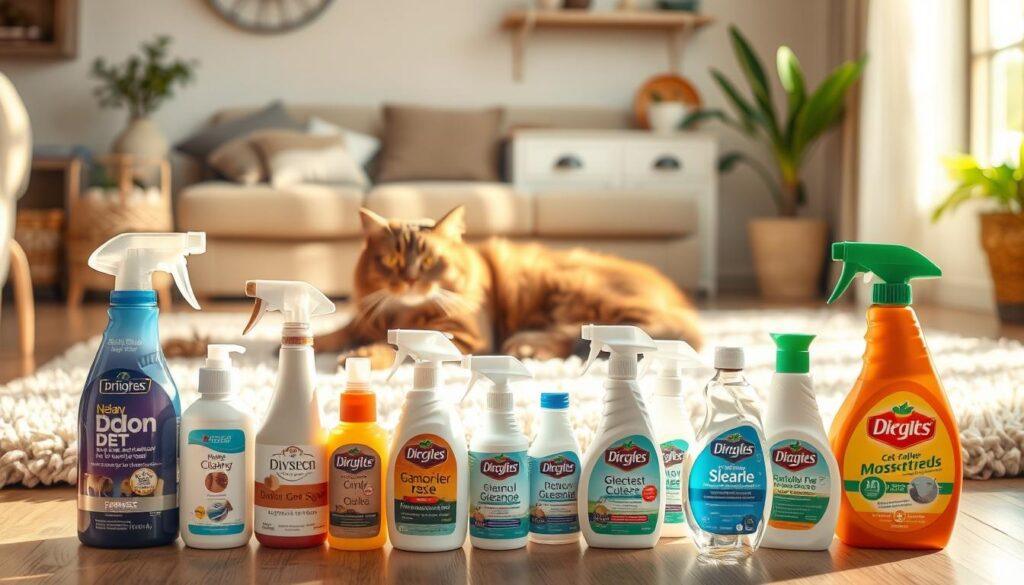 A cozy domestic setting with a cat lounging on a plush rug, surrounded by various odor-control products such as air fresheners, deodorizers, and pet-friendly cleaning supplies. The scene is bathed in warm, natural lighting, creating a sense of tranquility and control over the cat's pungent scent. The foreground features a subtle, yet effective display of odor management solutions, while the background subtly suggests the home's clean and welcoming atmosphere. The overall impression conveys a practical and harmonious approach to addressing the challenges of cat urine odor, without overwhelming the viewer. A cozy domestic setting with a cat lounging on a plush rug, surrounded by various odor-control products such as air fresheners, deodorizers, and pet-friendly cleaning supplies. The scene is bathed in warm, natural lighting, creating a sense of tranquility and control over the cat's pungent scent. The foreground features a subtle, yet effective display of odor management solutions, while the background subtly suggests the home's clean and welcoming atmosphere. The overall impression conveys a practical and harmonious approach to addressing the challenges of cat urine odor, without overwhelming the viewer.