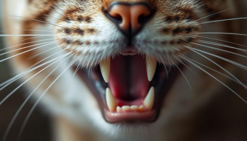 A close-up view of a feline's mouth, showcasing the absence of teeth. The cat's gums are prominent, with a subtle pinkish hue, conveying a sense of vulnerability and the unique challenges faced by toothless felines. The image is captured in soft, diffused lighting, creating a gentle, introspective atmosphere that invites the viewer to empathize with the cat's condition. The frame is composed to emphasize the cat's expressive features, with a shallow depth of field that gently blurs the background, focusing the attention on the subject's delicate, edentulous state. This image aims to illustrate the distinct dietary and care requirements of cats without teeth, setting the stage for the informative article on feeding toothless felines. A close-up view of a feline's mouth, showcasing the absence of teeth. The cat's gums are prominent, with a subtle pinkish hue, conveying a sense of vulnerability and the unique challenges faced by toothless felines. The image is captured in soft, diffused lighting, creating a gentle, introspective atmosphere that invites the viewer to empathize with the cat's condition. The frame is composed to emphasize the cat's expressive features, with a shallow depth of field that gently blurs the background, focusing the attention on the subject's delicate, edentulous state. This image aims to illustrate the distinct dietary and care requirements of cats without teeth, setting the stage for the informative article on feeding toothless felines.