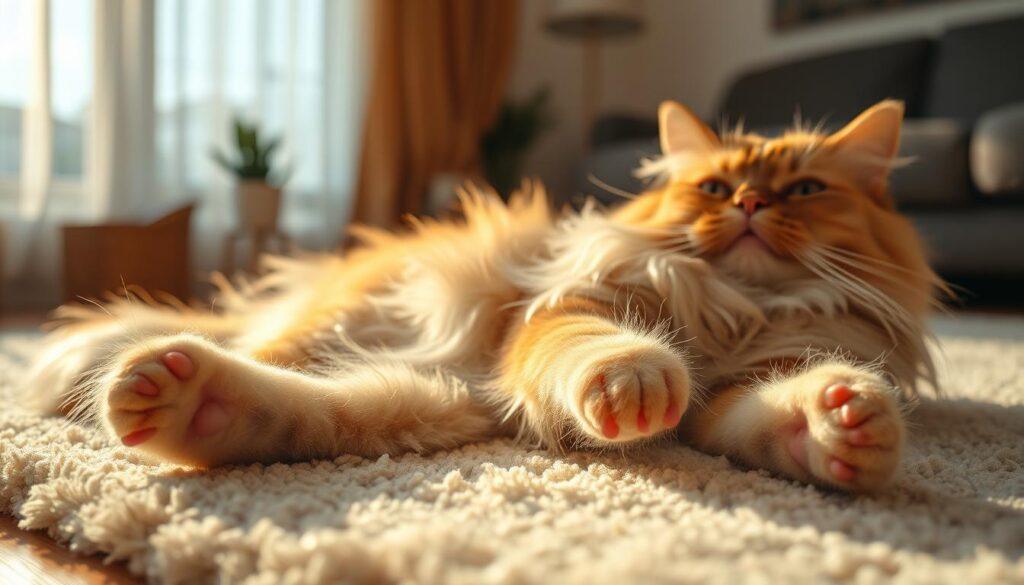 A long-haired cat lounging on a soft, plush rug, its flowing fur glistening in the warm, golden light of a cozy interior. In the foreground, the cat's paws are outstretched, revealing the delicate grooming process as it meticulously licks and cleans its luscious coat. The middle ground showcases the cat's elegant, graceful movements, while the background subtly suggests a serene, domestic environment, perhaps with a few carefully placed houseplants or a muted piece of artwork. The overall scene conveys the care and attention required to maintain the unique beauty and needs of a long-haired feline companion. A long-haired cat lounging on a soft, plush rug, its flowing fur glistening in the warm, golden light of a cozy interior. In the foreground, the cat's paws are outstretched, revealing the delicate grooming process as it meticulously licks and cleans its luscious coat. The middle ground showcases the cat's elegant, graceful movements, while the background subtly suggests a serene, domestic environment, perhaps with a few carefully placed houseplants or a muted piece of artwork. The overall scene conveys the care and attention required to maintain the unique beauty and needs of a long-haired feline companion.