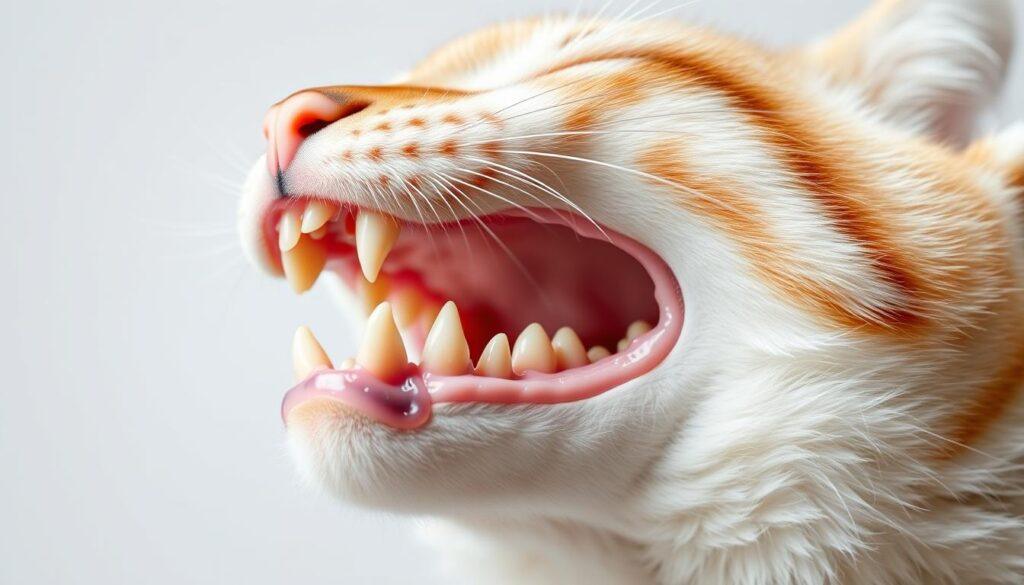 Detailed feline dental anatomy, showcasing the intricate structure of a cat's teeth and gums. Crisp, high-resolution closeup view in a neutral, clinical setting. Evenly lit, with soft shadows to highlight the contours. Smooth, clean background allowing the dentition to be the focal point. Capture the delicate nature of a toothless feline's oral cavity, conveying the impact of tooth loss on eating and nutrition. Accurate anatomical rendering, with a sense of scientific study and medical reference. Detailed feline dental anatomy, showcasing the intricate structure of a cat's teeth and gums. Crisp, high-resolution closeup view in a neutral, clinical setting. Evenly lit, with soft shadows to highlight the contours. Smooth, clean background allowing the dentition to be the focal point. Capture the delicate nature of a toothless feline's oral cavity, conveying the impact of tooth loss on eating and nutrition. Accurate anatomical rendering, with a sense of scientific study and medical reference.